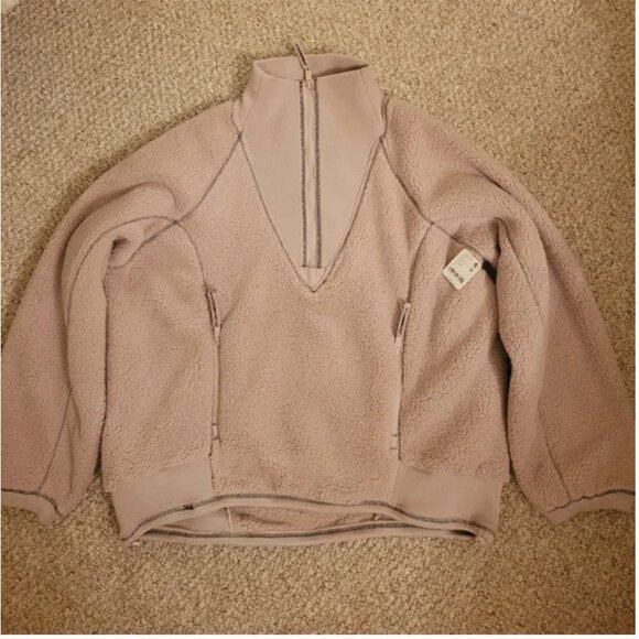 Free People NWT Fleece 1/2 Zipper Pullover Sweatshirt Color Crystal Ball size L - Picture 3 of 5